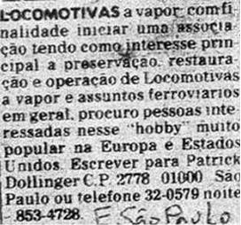 Anúncio original no jornal O Estado de São Paulo - Fevereiro de 1977
